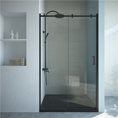 ประตูห้องอาบน้ำกระจกนิรภัยบานเลื่อนสแตนเลส 6 มม. สีดำ 1200X1950mm