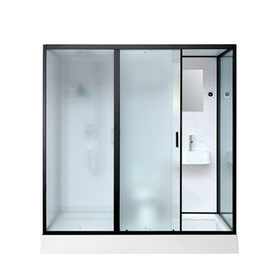 ตู้อาบน้ำ ถาด ABS อะครีลิคสีขาว 1900*1200*2150 มม. เปิดด้านหน้าอะลูมิเนียมสีดำ