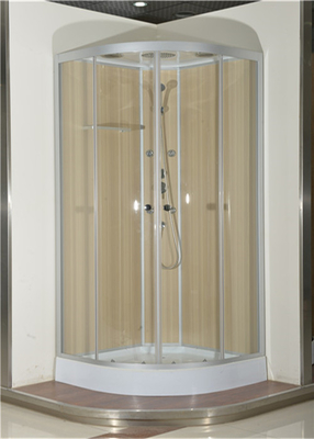 ตู้อาบน้ำพร้อมถาดอะคริลิกสีขาว 900*900*2150ซม. อะลูมิเนียมสีเงิน