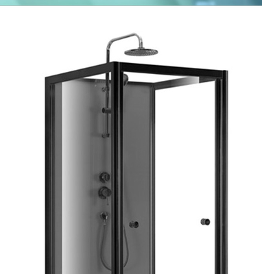 Pivot Door Square 4mm ตู้อาบน้ำกระจกใสพร้อมถาดอะครีลิคสีดำ